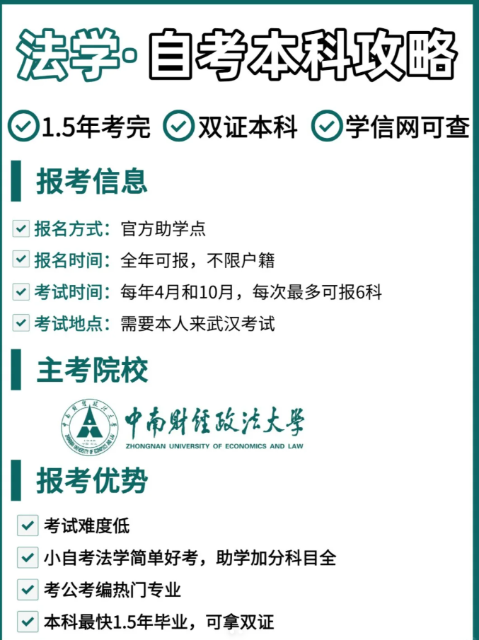 2025年中南財(cái)經(jīng)政法大學(xué)自考法學(xué)本科考試注冊報(bào)名中-圖1
